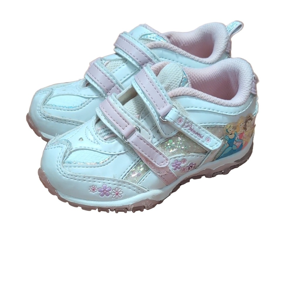 Disney Princess Girls Sneakers Hook Loop White Pink Size 7 Floral